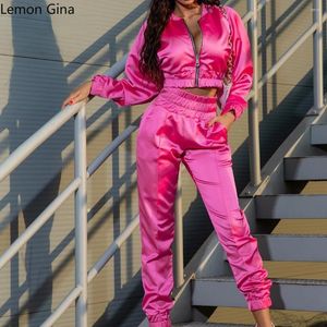 Pantaloni da donna a due pezzi limone gina sport giacca da pista da set solido luminoso e abiti da pista da pista da tuta attiva