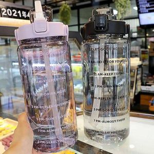 Water Bottles C2 2L Bottle With Straw Large Capacity Sports BPA Free Cup Portable Drinking Time Marker