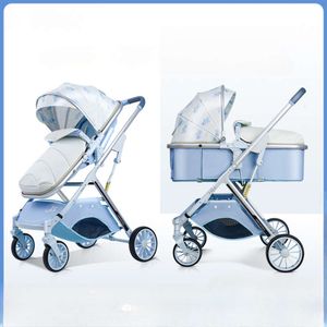 NEW 2024 Can Sit or Lie Down Folding Four Wheels Cart High View Shock Absorption Newborn Baby Stroller Blue L2405