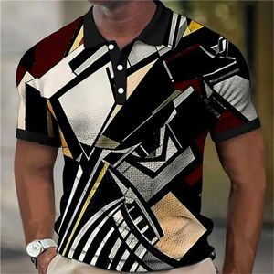 Vintage Mens Polo Shirt Abstract Plaid Print Art Men Clothing Loose Overized -tröja Daglig casual kortärmad gata coola toppar 240523