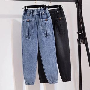Dżinsy damskie duże rozmiar swobodny jesień zima luźna luźna jeansu dżinsowy dziewięć punktów spodni moda żeńska odzież robocza haren