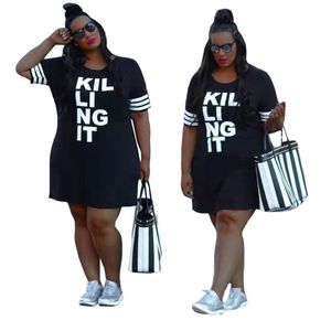 Sommar 4x Plus Size -kläder för kvinnliga klänningar Streetwear Pullover Mini Ladies Casual Black Wholesale Drop 211102 256n