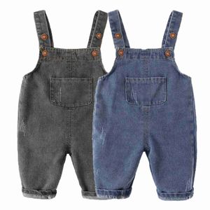Overaller Rompers nyanlända barnkläder Kläder Baby Girls Boys Full Set Solid Briefing Style Toddler Jeans Jumpsuit WX5.261to1