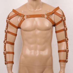 Bälten Mens Sexiga burade kropp Muskel Harness Top Gotic Punk Leather Restraints Strap Costume Clubwear Cosplay Shoulder Chest Belt Armors 257C