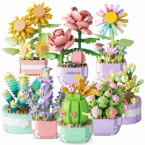 Blocks Flower Meat Building Eternal Pot Landscape Tree Garden Plant Bricks DIY Ceramic Models Childrens Toys H240527