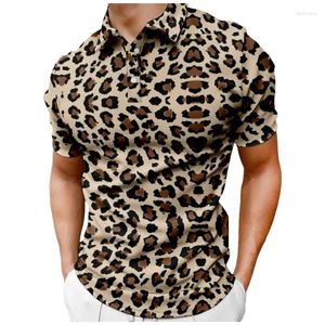 メンズポロスヒョウプリントビンテージ半袖ポロシャツメンのためのカジュアルカジュアルスマートスマートビジネス
