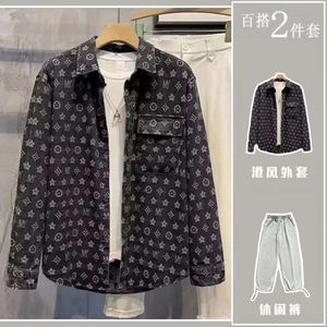 New American Style Denim Jacket For Spring And Autumn Season Men S Lapel Loose Trendy Long Sleeved Clothing Set