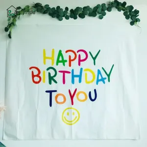 Tapestres feliz aniversário Festive Background Tapeçaria Fácil de pendurar decorações temáticas de desenhos animados caprichosos Cores vibrantes