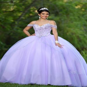 New Design Ball Gown Quinceanera Dresses Spaghetti Cap Sleeve Beading Crystal Princess Prom Party Dresses For Sweet 16 Girls 295n