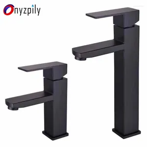 Bathroom Sink Faucets Brass Matte Black Basin Faucet Deck Mounted Square Mixer Tap Washbasin Single Handle Up Drain