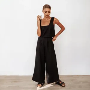 Home Clothing 2024 Summer Vest Pants Pajamas Set Fashionable Wear-resistant Women's Cotton And Linen Clothes