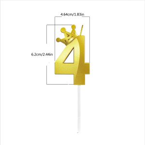3DCrown-4 Gold Number 4 Birthday Candle Designed Cake Topper Decorations for Four Years Old Happy Birthday Candles Anniversaries