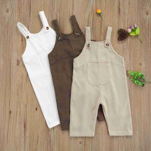 Overaller Rompers 0-3Y Baby Girl Boy Suspension Pants täckta med fasta färgfickor Casual Loose Trousers Baby Bibbs Girl Clothing WX5.26