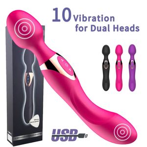 10 hastigheter Kraftfulla vibratorer för WomenMagic Dual Motors Wand Body Massager Sex Toys Women G Spot Adult 240507