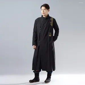 Ethnic Clothing Traditional Dress Autumn Winter Jacket For Men Embroidery Long Jackets Shu Velveteen National Style Robe Coat Parkas Male