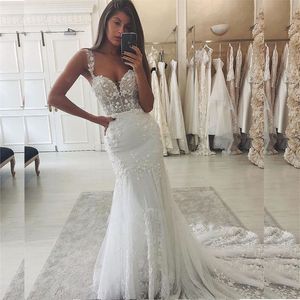 Sequined Lace Corset Transparent Mermaid Wedding Dresses Romantic Glitter On Bridal Gown Straps Formal Wedding Dress For Bride