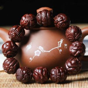 Strand Piccola foglia rosewood corda in legno intaglio 12 segni culturali zodiaci pendenti giocano perle di buddha