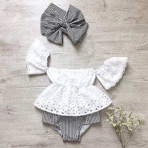 Clothing Sets Lioraitiin 3Pcs Set 0-24M born Baby Girl Clothes Cute Summer Off Shoulder Lace Tops Red Plaid Short Dress Headband Outfit 230613