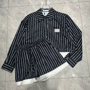 Striped Women Brand Shirt Shorts Outfits Designer Long Sleeve Blouse Top Shorts Elegant Casual Shirts Luxury Blouses Tops Set