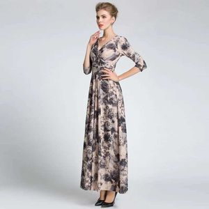 Runway Dresses Retro floral runway long dress for womens 3/4 sleeve printed celebrity party ball dress new d240527