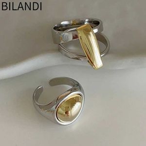 Anéis de banda Bilandi jóias modernas emendas de jóias coloridas anéis de metal colorido presentes de festa feminina que vende acessórios legais de dedos 2023 Novas tendências J240527