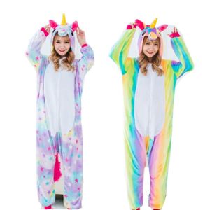 Frauen Cosplay -Kostüme und Winter Flano Pyjamas Star oder Regenbogen Einhorn Onesies Kigurumi Jumpsuit Hoodies Erwachsenen Halloween Party 184e