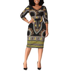 Womens Plus Size Dresses Casual African Ladies Elegant Wrist High Waist V Neck Vintage For Work Office Business Fashion Slim Vestidos D 307d