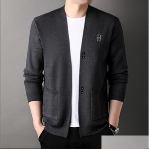 Cardigans de malha de alta qualidade para homens MES MES Casual RECRIMODY B LETRA CAATS MANEIRAS LONGE