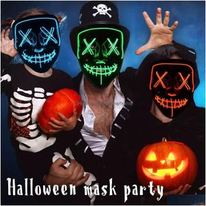 Party Masks Led Halloween Masque Masquerade Neon Light Glow In The Dark Horror Glowing Masker Mixed Color Mask Fy9210 Drop Delivery Ho Dh5V6