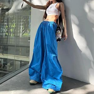 Calça feminina omsj feminino streetwear calça moletom 2024 Na moda, cora de cor de cor de alta cor de cor sólida cortapa simples dobras drapeadas soltas de carga larga de carga larga