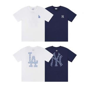 2024 Verão Nova marca NY Carta de xadrez grande impressão de manga curta Camisetas casuais masculinas e femininas com alta qualidade