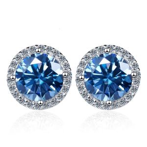 2024 Sier Stud Blue Diamond 14K Gold Moolsanite Diamond Brincos de Hip Hop para WOMe