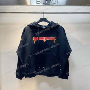 Xinxinbuy Men Designerパーカースウェットシャツパリ破壊文字プリントヘムインクジェットホール