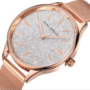 Luxury MINI FOCUS Brand Shiny Dial Womens Watch Japan Quartz Movement Stainless Steel Mesh Band 0044L Ladies Watches Wear Resistant Cry 191Y