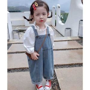 Overalls Rompers Korean style new lace ultra wide leg denim top for baby clothing boys and girls loose fitting full matching casual pants WX5.26