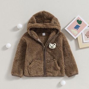 Джакеки Sunsiom 0-24 месяцев, мальчик, мальчик, зимнее пушистое пальто 3D медведя, куртка с капюшоном, замыкание на молнии флино