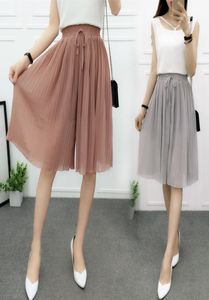 2017 New Summer Style Loose Pleated Chiffon 스커트 Culottes 여성 탄성 허리 와이드 다리 바지 여성 짧은 바지 6136185