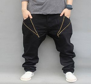 Wholesale-Big Size Hip Hop Jeans Men 2016 New Fashion Black Jeans Loose Fit Jeans2865853