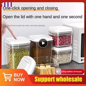 Storage Bottles One Key Opening And Closing Tank Sealed Kept Fresh Easy To Clean Press Seal Jar Abs Collectibles Bottle Pet