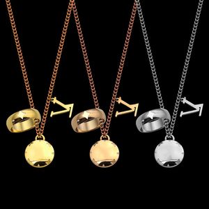 Top quality Titanium Steel Jewelry V Ring Pendant Designer Ring Engraved Circle Round Necklace Lovers in Foreign Trade Long Men's Women's Necklaces All Classic Styles