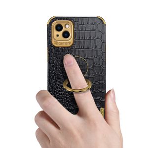 Neue Luxus -Business -Leder -Krokodil -Texturhülle mit magnetischer Ringhalterung für iPhone 13 12 Pro Max XS XR 6 Plus Schutzhüllen