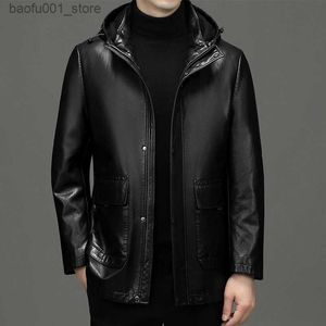 Herren Down Parkas ZDT-8014 Winter Herren mit Kapuze mit echtem Lederanzug mittelgroßer Innentank abnehmbar für warme und dicke lässige lässige Jacke Q240527 abnehmbar