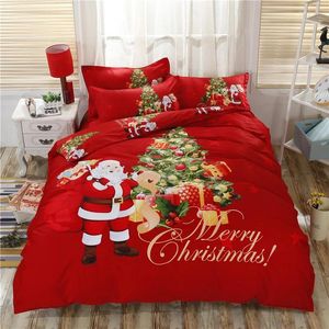 Bedding Sets Cotton Marry Christmas Set Santa Claus Gift Printed 3D Sheet Pillowcase And Duvet Cover Red Bed Linen Bedclothes