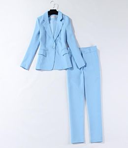 Women039 Suit Fashion Autumn Fashion Professional Slim Longsleeved Blue Small Jacket Casual Nine Pants 2105271274759