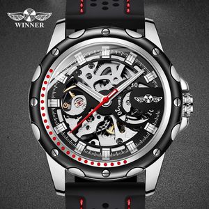 Top Fashion Men Watches Black Brand Skeleton Mechanical Automatic Wristwatch Presents for Boy Relogio Masculino armbandsur 3154