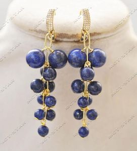 Dangle Earrings Z13207 2.5 '' Blue Round Lapis Lazuli Grapes Earing CZ Custom Jewelry