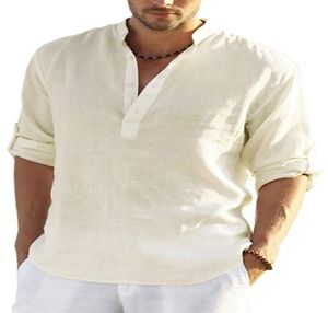Mens Tshirt Linen Cotton Shirts Button Up Beach Tops Casual Short Sleeve Lightweight Plain Tees1482611