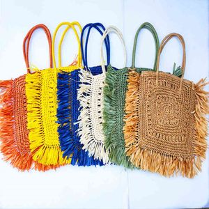 Bolsa de moda Tote Tassel Straw ombro para mulheres Bohemia Tecido de grande capacidade Boho Rattan Bolsa Hollow Out Travel Beach 1130 319L