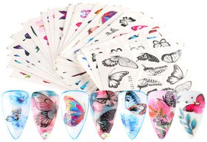 30шт чернокожие бабочки для водяной знаки DIY Nail Art Foils Stickers Установите красочные цветы переноса листья наклейка с обертывания
