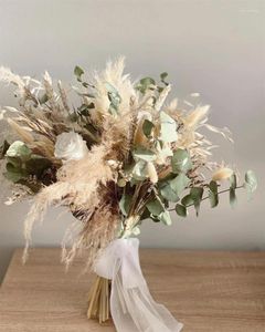 Decorative Flowers Vintage Pampas Wedding Bouquets For Bride Dried Rose Bridal Bouquet Rustic Toss Party Church Decor